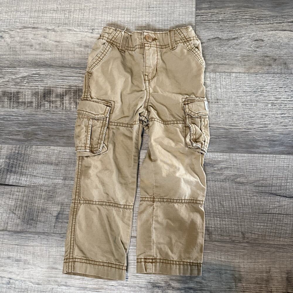 Oshkosh B’Gosh Cargo Carpenter Pants Size 3T Khaki Tan Baggy Y2K Toddler Logo